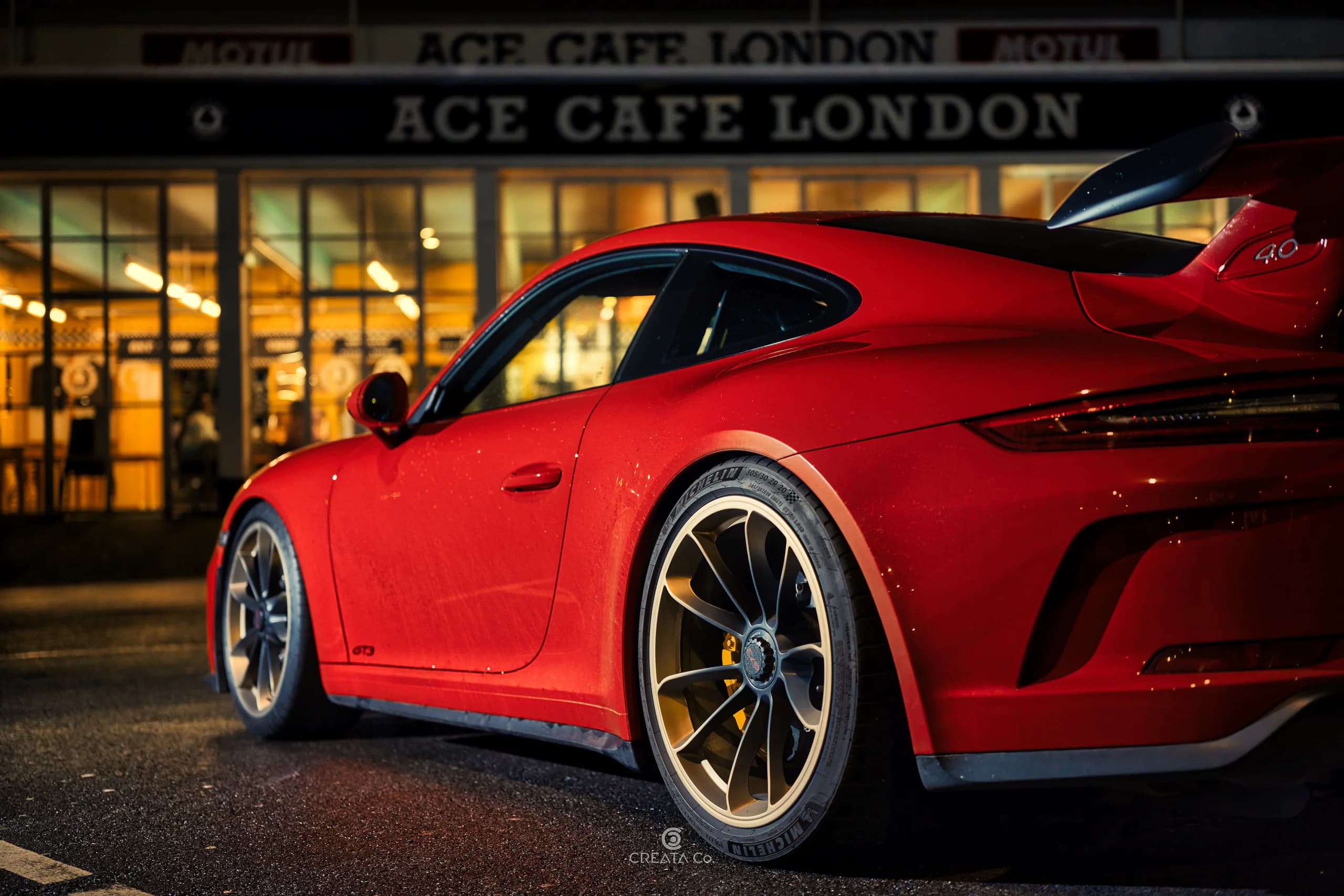 Porsche 911 GT3 in Guards Red at Ace Cafe London